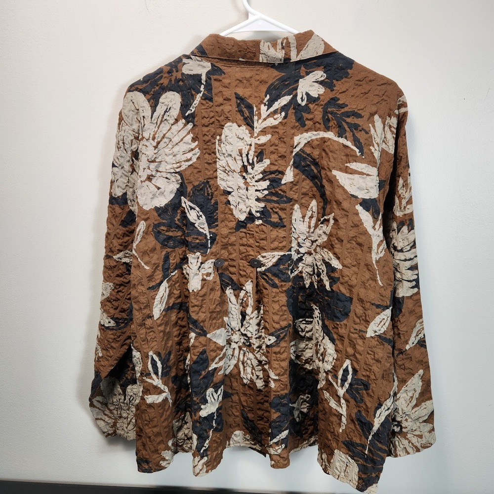 Habitat Button Up Brown Floral Womens XL Lagenlook Artsy Boxy - Picture 2 of 13